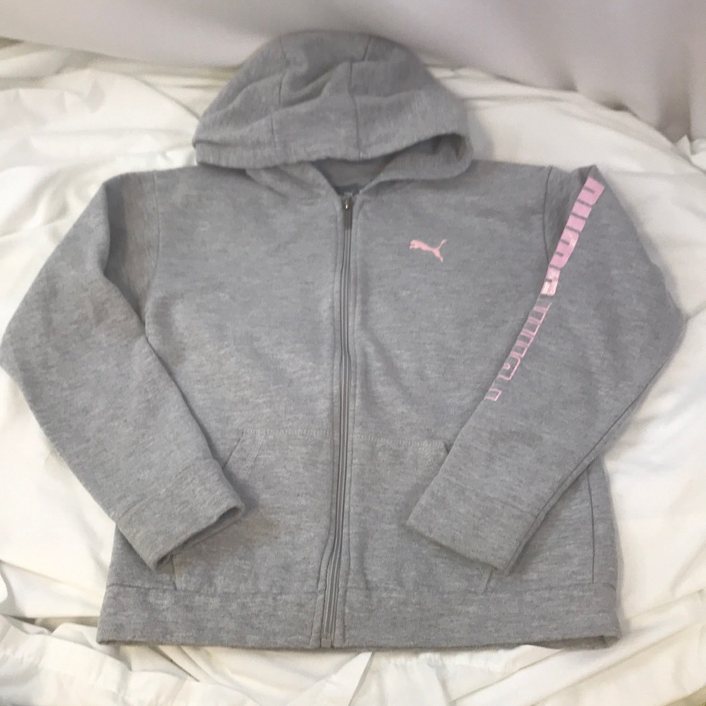 Puma Zip Up Hoodie Large (12-14) Grey & Pink